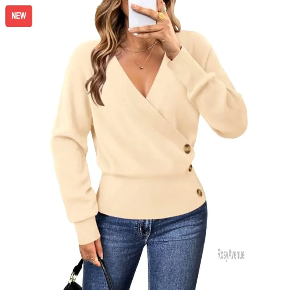 Soft V-Neck Pullover Sweater, Raglan Sleeves, Business Casual Knit Top - Picture 4 of 7